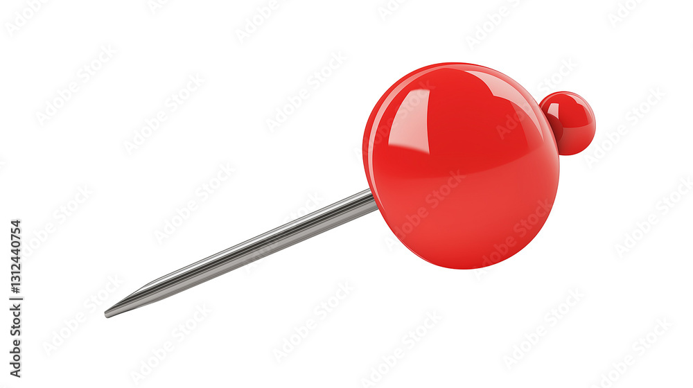 3D realistic pushpin with a sleek and detailed design, isolated on a white background. High-resolution image perfect for presentations, office supplies, and design projects. 3D realistic pushpin with a sleek and detailed design, isolated on a white background. High-resolution image perfect for presentations, office supplies, and design projects.