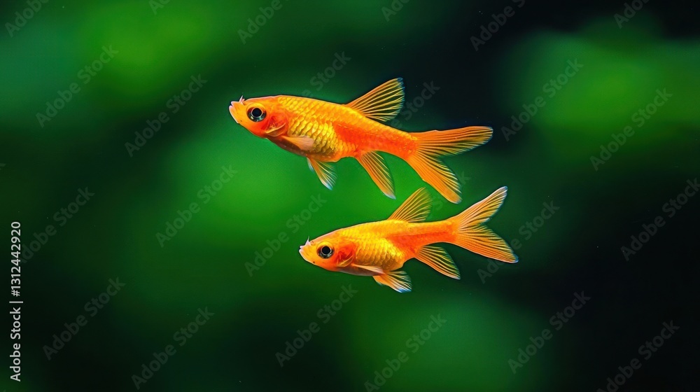 Two Orange Fish Swimming in a Green Aquarium Two Orange Fish Swimming in a Green Aquarium