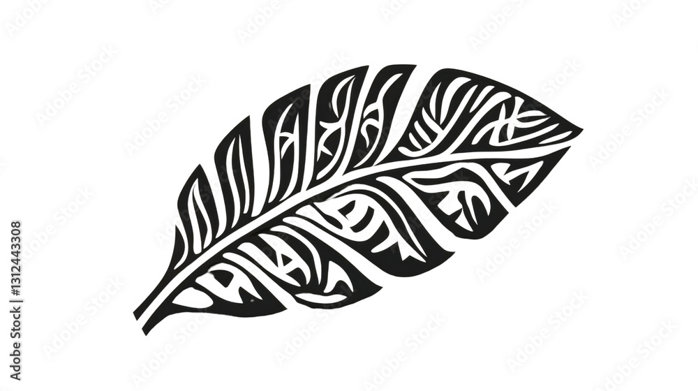 Obraz premium Black tropical leaf with pattern on transparent background