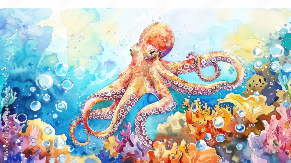 Naklejka premium watercolor painting of octopus