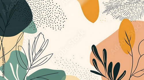 Abstract art featuring stylized plants and organic shapes in muted earth tones.  Perfect for backgrounds