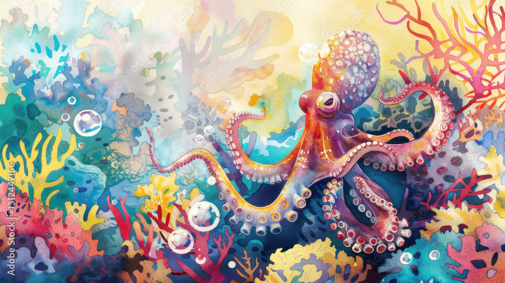 Fototapeta premium watercolor painting of octopus