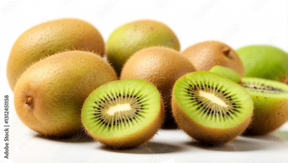 A Ripe Kiwi Fruit Isolated on White, Showcasing Its Vibrant Color and Flavor A Ripe Kiwi Fruit Isolated on White, Showcasing Its Vibrant Color and Flavor