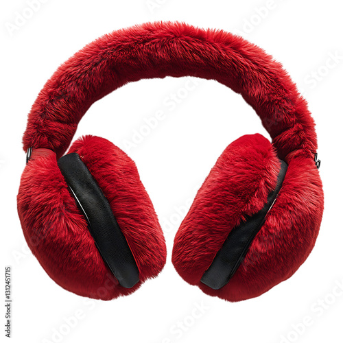 Red Furry Ear Warmers Isolated on Transparent Background