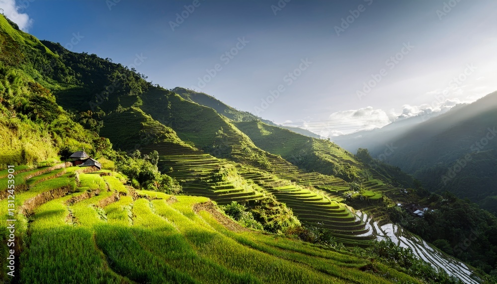 Obraz premium Philippines rice terraces cascading down mountain slope in golden morning light