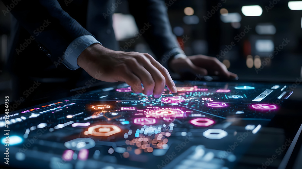 Business Professional Analyzing Data on Interactive Digital Interface Business Professional Analyzing Data on Interactive Digital Interface