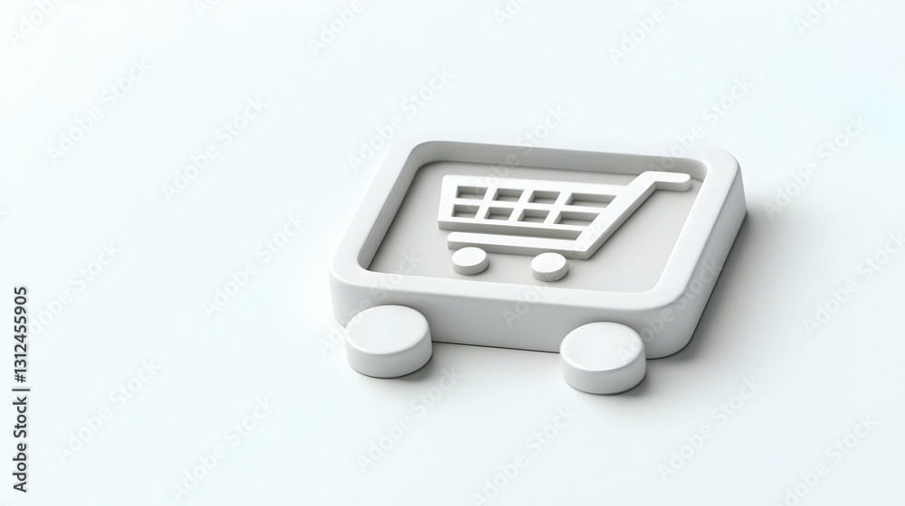 Minimalist Cart Icon on Soft Background for E-commerce Concept Minimalist Cart Icon on Soft Background for E-commerce Concept