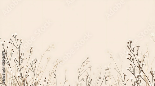 Delicate winter plants against a soft beige background. Minimalist nature scene