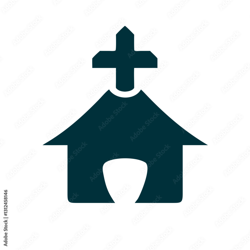 Church with cross icon in black silhouette style Church with cross icon in black silhouette style