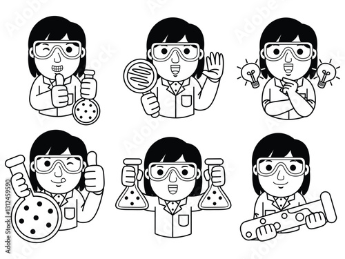 woman chemist cartoon character line art