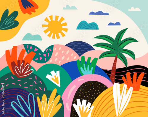 Summer landscape tropical colorful background. Summer time