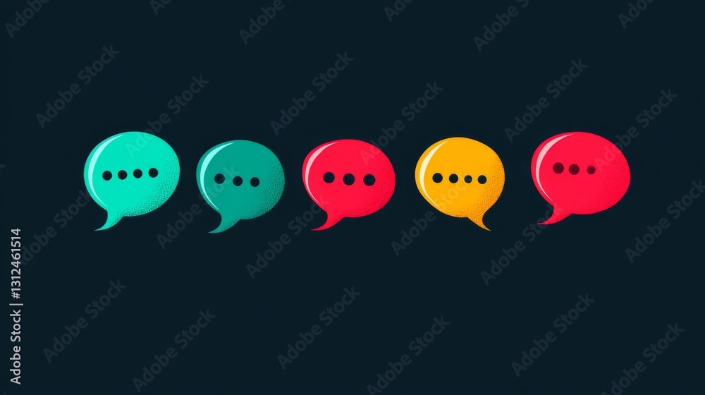 Naklejka premium Colorful communication concept with vibrant speech bubbles on dark background for modern design and media