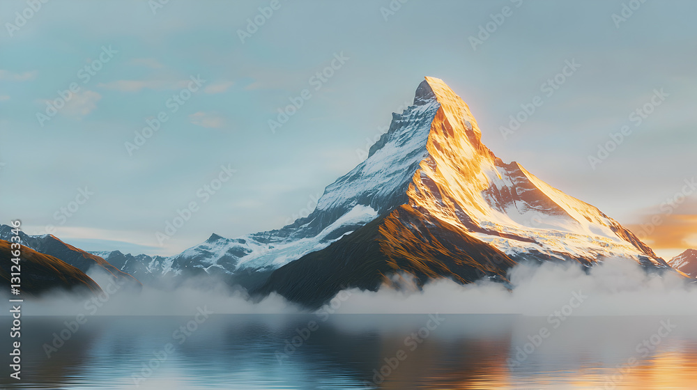 A scenic view of a majestic mountain reflecting in water