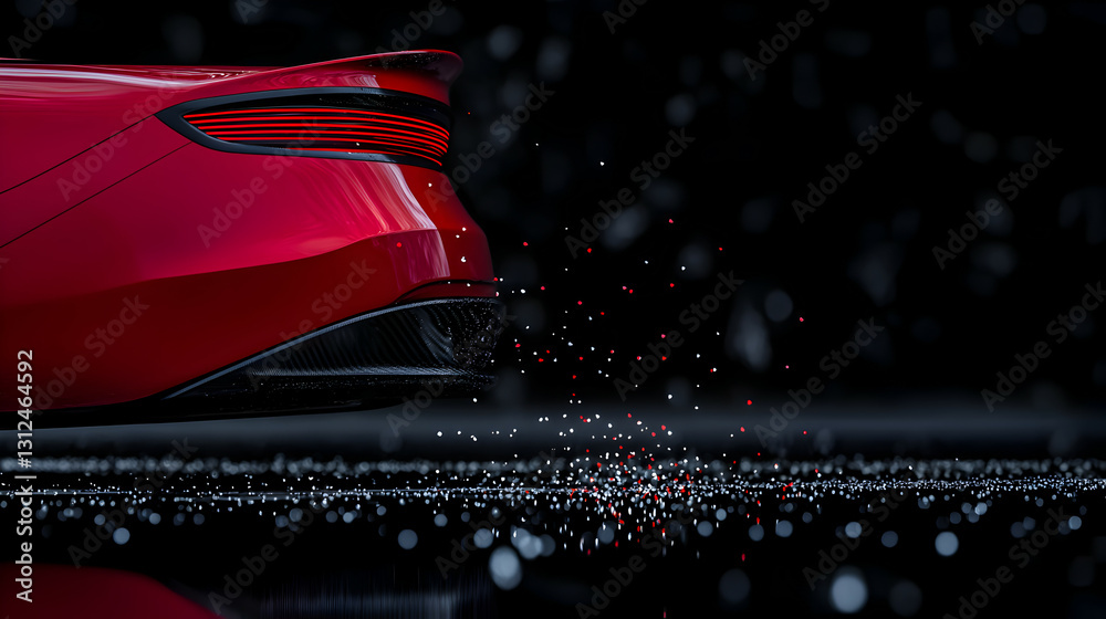 A sleek red sports car back end with light reflections
