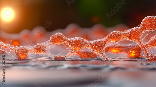 An abstract digital illustration of networked orbs and strands