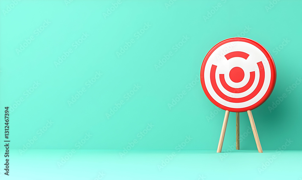Red and White Bullseye Target on Stand Against Mint Green Background Red and White Bullseye Target on Stand Against Mint Green Background