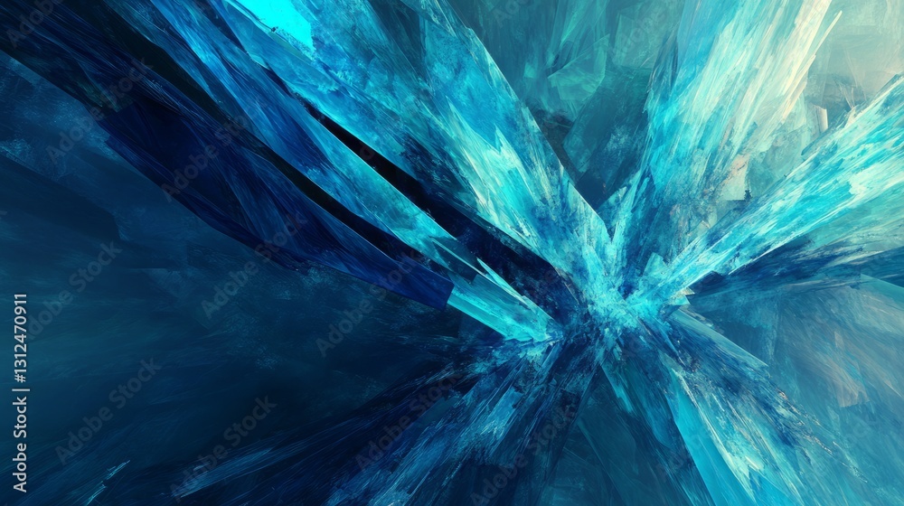 Obraz premium bold blue and teal abstract design with sharp diagonal lines and glowing highlights, high-tech and futuristic, artistic and modern concept