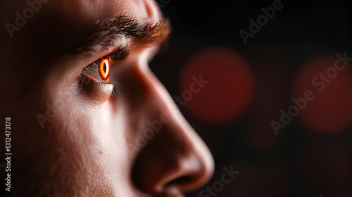 Obraz na płótnie A close up of a person with bright orange eyes w salonie