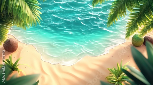 Coastal scene of tropical beach with sand and ocean waves