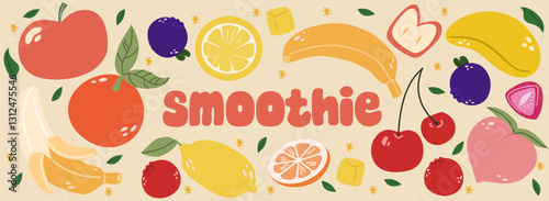 Illustration of a smoothie with various berries and fruits.