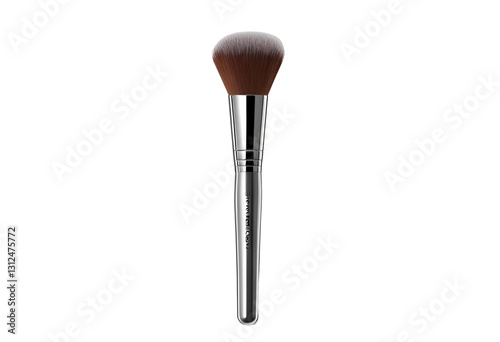 Elegant silver makeup brush with soft bristles, isolated on a background.