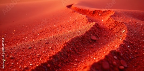 Intricate, red sand trail;evenly packed, subtle textures, summer, orange