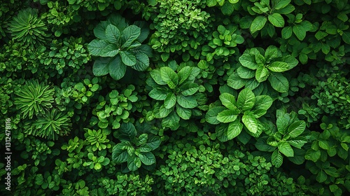 overhead view of a youthful forest with lush greenery