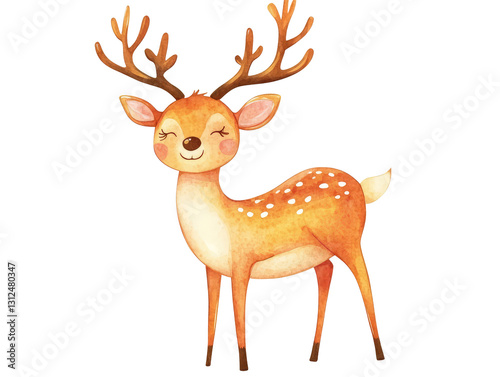 Adorable Cute Deer Watercolor Illustration for Children’s Decor and Educational Material photo