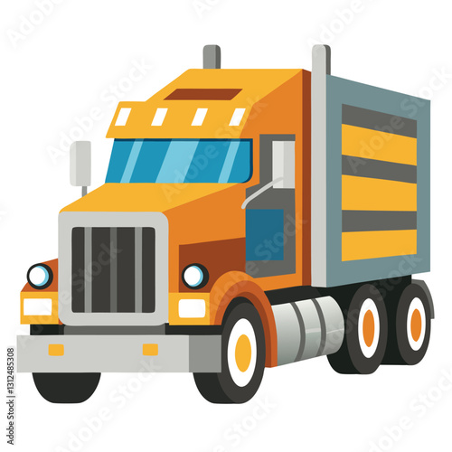 Yellow heavy truck with trailer for cargo delivery