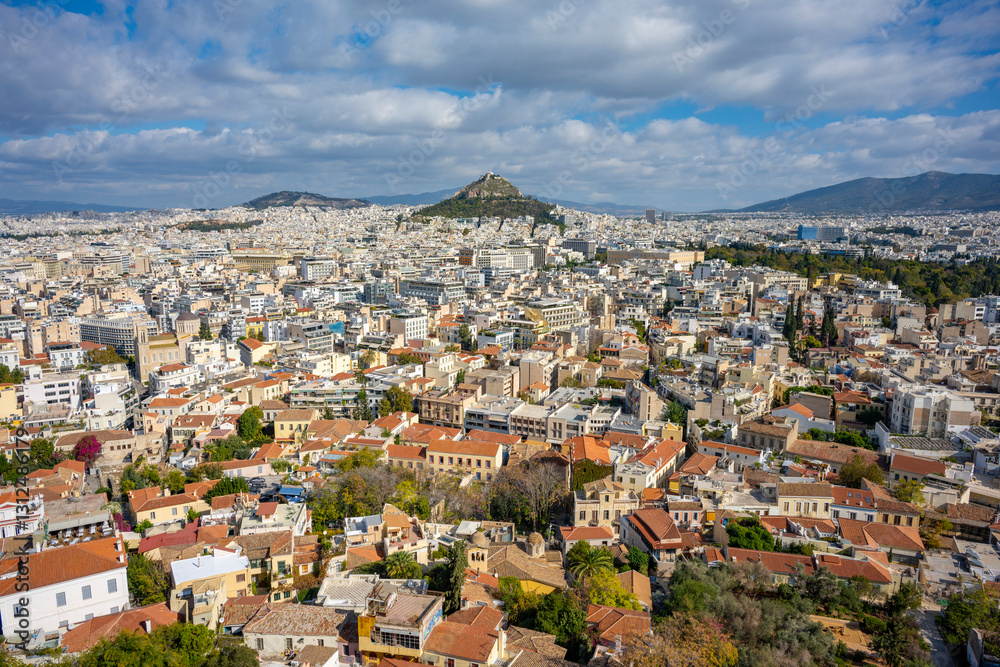 Obraz premium Panoramic view of Athens from Acropolis, Greece. Athens Cityscape, Plaka and Skyline in Greece, Europe
