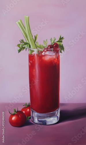 Wallpaper Mural Refreshing Bloody Mary cocktail with celery garnish against a muted lavender background Torontodigital.ca