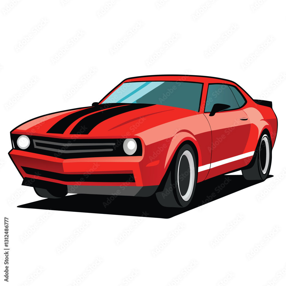 A shiny red sport automobile, isolated, conveys fast luxury transport design