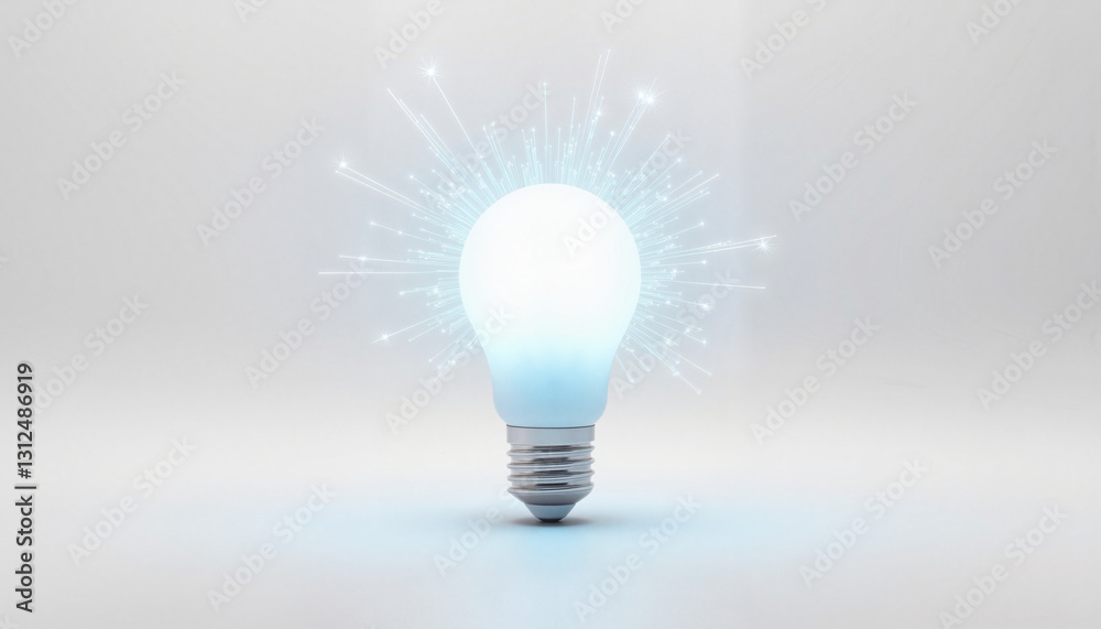 Futuristic LED bulb emitting blue sparks on white background, innovation Futuristic LED bulb emitting blue sparks on white background, innovation