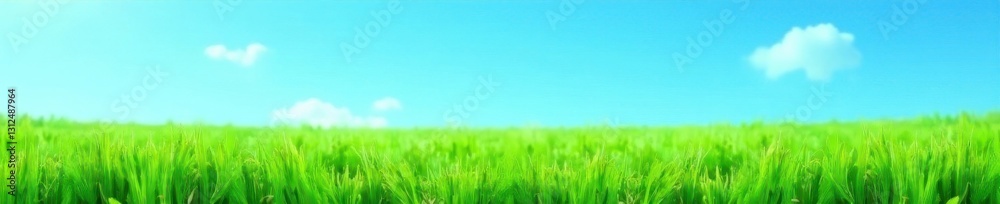 Vibrant green grass texture, clear blue sky backdrop , illustration, design Vibrant green grass texture, clear blue sky backdrop , illustration, design