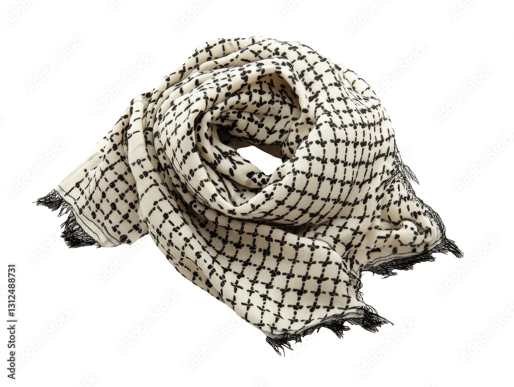 Obraz premium Elegant Black-Stitched Keffiyeh Scarf on a Transparent background Perfect for Cultural Attire and Fashion Accessories