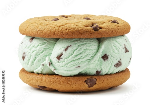 Mint Chocolate Chip Ice Cream Cookie Sandwich - Cool and refreshing mint chocolate chip ice cream nestled between two delicious chocolate chip cookies. A sweet treat perfect for a hot day photo