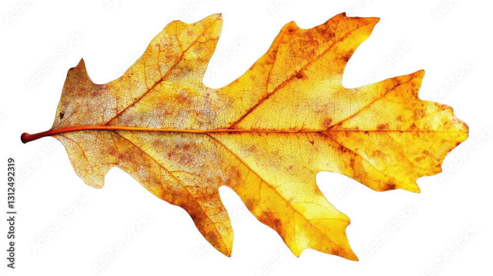 Golden yellow oak leaf showing autumn colors on transparent background Golden yellow oak leaf showing autumn colors on transparent background