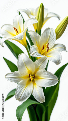 Elegant Easter Lily Arrangement on Pristine White Background - Perfect for Spring Marketing, Floral Designs, and Celebratory Events
