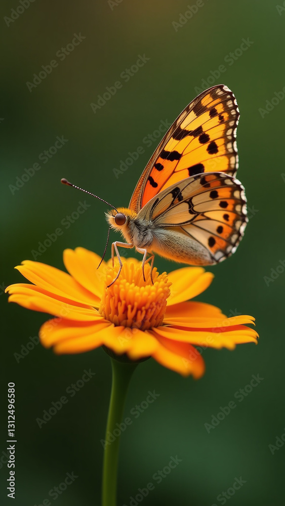 butterfly sits orange flower intricate patterns visible delicate butterfly sits orange flower intricate patterns visible delicate