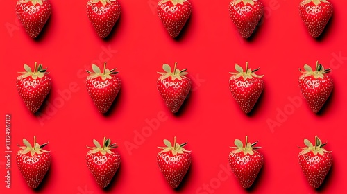 Strawberry pattern on red for backgrounds or packaging creates a repetitive fruit design element