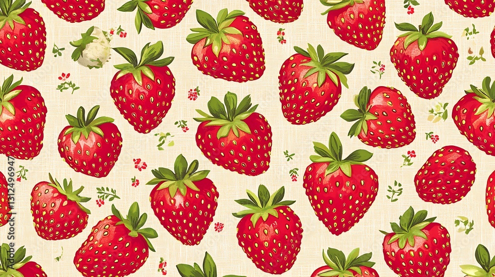 Strawberry pattern. Repeating strawberry design, scattered flowers. For fabric or wallpaper Strawberry pattern. Repeating strawberry design, scattered flowers. For fabric or wallpaper