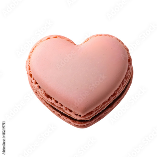 pink heart shaped macaron isolated on a white background, a sweet and delicate pastry with a smooth texture, commonly used in desserts and bakery photography	