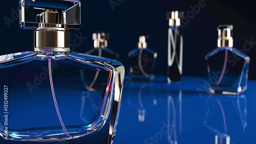 Elegant perfume for men advertisement. 4k. Video. Slow Motion. Dynamic. Movement. Different perfume bottles.