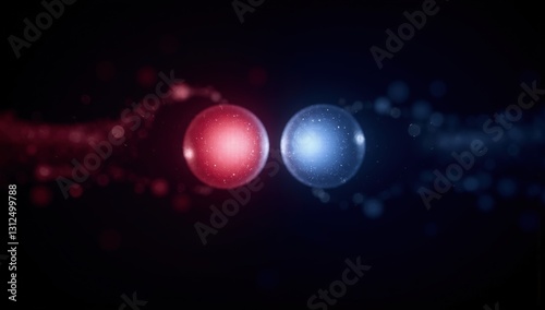 Two luminous balls, blue and red, symmetrically placed on a black background, symbolize 2 teams