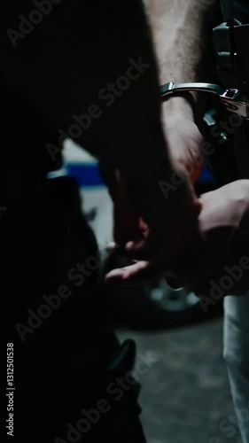 Arrested hands in handcuffs near police car highlighting nighttime tension and law enforcement action