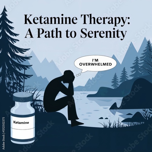 Ketamine therapy providing serenity and relief for overwhelmed patient advertisement illustration