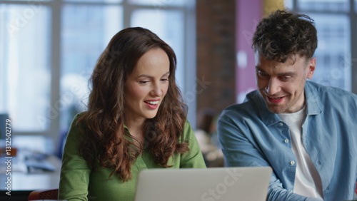 Man ceo checking employee work process office closeup. Businessman supervising