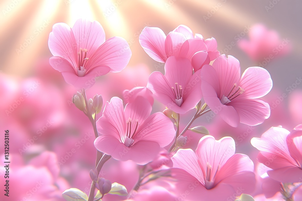 Fototapeta premium Delicate pink blossoms under radiant light in a dreamy setting