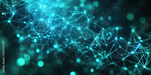 Abstract digital network with glowing connections and particles in a dark setting