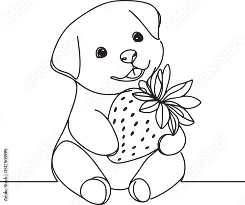 Adorable Puppy Hugging Strawberry Vector Art